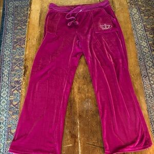 Vintage Juicy Couture Velour Track Pants Rhinestone Logo Pink Y2K Size L